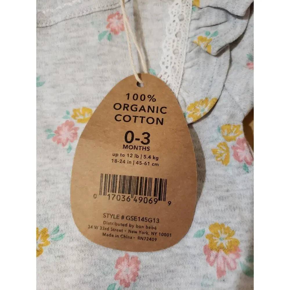 NWT Rabbit + Bear Organic Baby Girl Outfit Set Floral Top Yellow Pants 0-3M